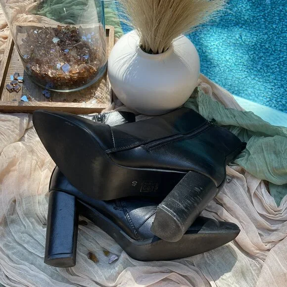 Women's Black Heel Ankle Boots - Picture 8 of 9